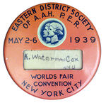 NYWF 1939 RARE 2.5" CONVENTION BUTTON.