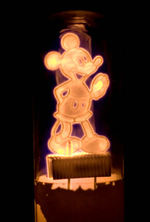 MICKEY MOUSE 1930s LAMP WITH MICKEY MOUSE FIGURAL FILAMENT LIGHT BULB.