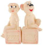 TV CARTOON CHARACTERS "SPUNKY/TADPOLE" VINYL SQUEAK FIGURE PAIR.