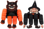 CAT & WITCH DIE-CUT HALLOWEEN DECORATION PAIR W/ORIGINAL BAGS.