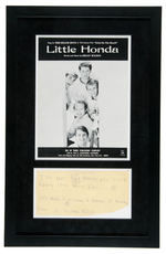 BRIAN WILSON "LITTLE HONDA" HANDWRITTEN FRAMED LYRICS W/SHEET MUSIC.