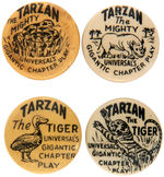 "TARZAN THE MIGHTY” & “TARZAN THE TIGER” GROUP OF FOUR UNIVERSAL MOVIE SERIAL BUTTONS.