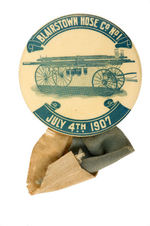 LARGE 1907 BUTTON SHOWING FIRE APPARATUS.