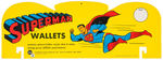 "SUPERMAN WALLETS" DISPLAY SIGN WITH WALLET.