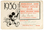 "MICKEY MOUSE MOVIE THEATER CLUB" MEMBERSHIP CARD.