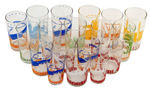 NEW YORK WORLD’S FAIR 1939-1940 SOUVENIR LOT OF 24 GLASSES AND GLASS ICE BUCKET.