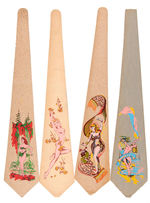 GROUP OF SEVEN TIE FORMS WITH PIN-UP ART.