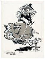 1968 PRESIDENTIAL RACE ORIGINAL ART CARTOON PAIR WITH GEORGE ROMNEY, ROCKY, NIXON, WALLACE.