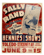 "SALLY RAND IN PERSON AND HER STAR-STUDDED REVUE" BURLESQUE POSTER.