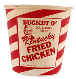 “KENTUCKY FRIED CHICKEN” EARLY ILLUSTRATED BOX, POSTCARD, AND BUCKET.