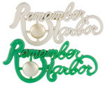 "REMEMBER PEARL HARBOR" COLLECTION OF SEVEN PLASTIC PINS WITH PEARL SERVING AT REBUS.