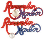 "REMEMBER PEARL HARBOR" COLLECTION OF SEVEN PLASTIC PINS WITH PEARL SERVING AT REBUS.