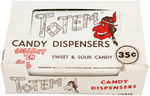 "TOTEM CANDY DISPENSERS" NEAR FULL BOX OF PEZ-LIKE DISPENSERS.