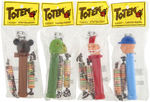 "TOTEM CANDY DISPENSERS" NEAR FULL BOX OF PEZ-LIKE DISPENSERS.