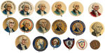 GEORGE WASHINGTON SIXTEEN EARLY PIN-BACK BUTTONS PLUS TWO METAL PINS.