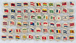 FLAGS OF NATIONS GROUP OF 66 LITHO TIN BUTTONS.