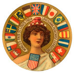 BEAUTIFUL PORTRAIT OF MISS LIBERTY WITH COLORS OF NATIONS POCKET MIRROR.