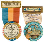 "OPENING DAY" AND "CLOSING DAY" PAIR OF ELABORATE 1915 PANAMA-PACIFIC RIBBON BADGES.