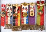 SIX BEAUTIFUL FRATERNAL ORDER RIBBON BADGES.