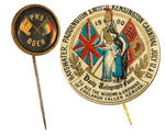 BOER WAR RARE "PRO BOER" STICKPIN AND RARE ENGLISH BUTTON.