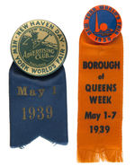 NEW YORK WORLD’S FAIR 1939 SCARCE BUTTON PAIR WITH DATED RIBBONS.