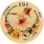 RARE LARGE VERSION OF MASKED LADY PLUS DEVIL CLOWNS AND JESTERS BUTTONS C. 1900.