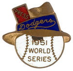 "PRESS/DODGERS/1951 WORLD SERIES" BADGE.