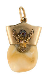 ELKS FRATERNAL WATCH CHAIN CHARMS OF ELKS TEETH IN GOLD MOUNTS.