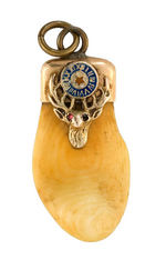 ELKS FRATERNAL WATCH CHAIN CHARMS OF ELKS TEETH IN GOLD MOUNTS.