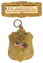 "UNITED CONFEDERATE VETERANS REUNION" 1907 RIBBON BADGE.