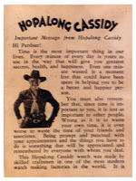 "HOPALONG CASSIDY WRISTWATCH" IN BOX W/INSTRUCTIONS.