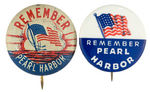 "REMEMBER PEARL HARBOR" BUTTON PAIR FEATURING AMERICAN FLAG.