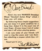 RARE PAPER WHICH ACCOMPANIED NABISCO PREMIUM TED WILLIAMS RING.