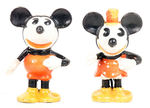 "MICKEY/MINNIE" MOUSE BISQUE FIGURAL TOOTHBRUSH HOLDERS.