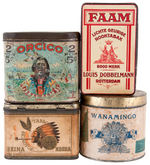 LOT OF FIVE TINS W/NATIVE AMERICAN GRAPHICS.