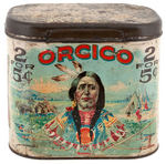 LOT OF FIVE TINS W/NATIVE AMERICAN GRAPHICS.