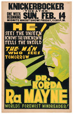 "THE MAN WHO SEES TOMORROW DR. KORDA RA MAYNE" 1930s MINDREADER POSTER.