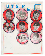 "THE BEATLES" FLICKER/FLASHER BUTTONS ON STORE CARD.