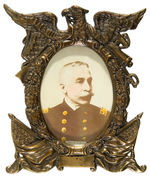 SPANISH AMERICAN WAR ADMIRAL DEWEY SOUVENIR FRAME & METAL PLAQUE PAIR.