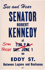 SEE AND HEAR SENATOR ROBERT KENNEDY JUNE 1, 1968 SAN FRANCISCO APPEARANCE POSTER.