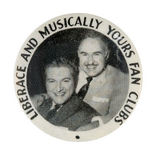 "LIBERACE AND MUSICALLY YOURS FAN CLUBS" RARE BUTTON INCLUDING HIS BROTHER.