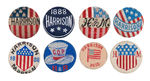 HARRISON, HARRISON & MORTON, HARRISON & REID EIGHT FABRIC-COVERED LAPEL STUDS FROM 1888-1892.