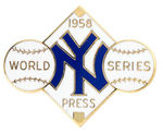 "NY 1958 WORLD SERIES PRESS" BADGE.