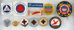 WWII 12 ITEMS FOR WAR WORK, CIVIL DEFENSE, RED CROSS, AIRCRAFT WARNING ETC.