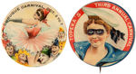 PAIR OF MASKED LADIES GORGEOUS CARNIVAL BUTTONS FROM 1898.