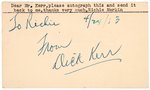 CHICAGO WHITE SOX PITCHER DICK KERR 1953 POSTCARD AUTOGRAPHED TO RICHIE MERKIN.