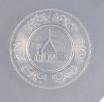 HARRISON 1840 LOG CABIN & CIDER BARREL PRESSED GLASS CUP PLATE.