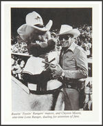 LONE RANGER "CLAYTON MOORE" SIGNED BASEBALL AND TEXAS RANGERS PROGRAM.