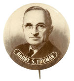 “HARRY S. TRUMAN” BROWNTONE PORTRAIT BUTTON.