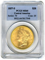 1857-S $20 GOLD LIBERTY PCGS MS64 CENTRAL AMERICA.